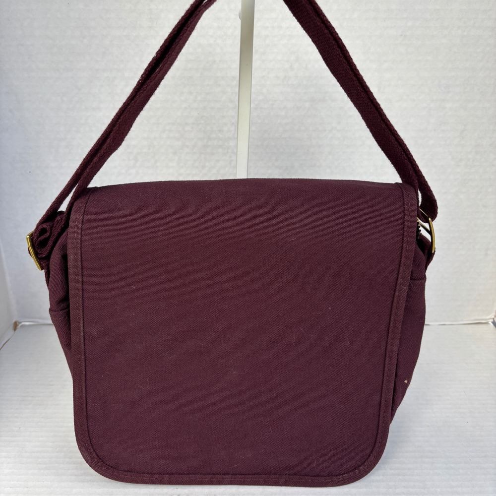 Lands End Burgundy Canvas Messenger Bag Crossbody Flap‎ Purse Gold Hardware